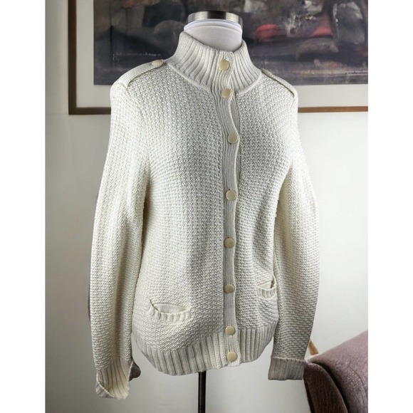 Talbots Sweaters - Talbots Wool Cashmere Blend Button Down Chunky Knit Cardigan Ivory Women's XL